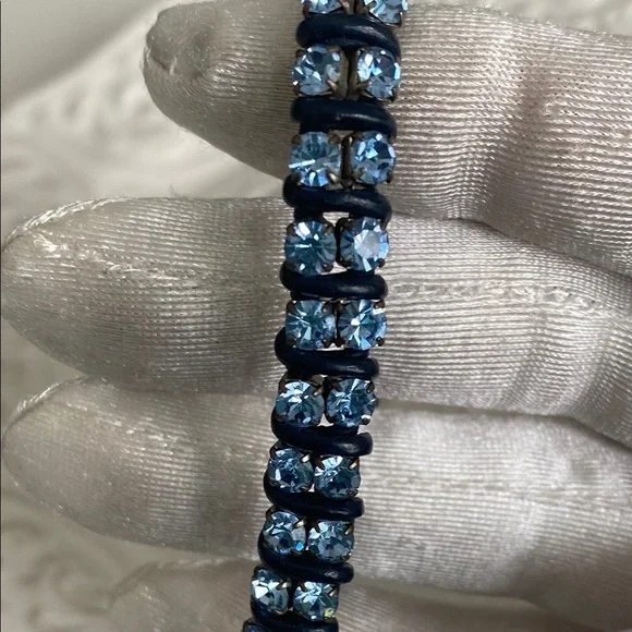 Fossil Sky Blue Crystal Rhinestone Leather Wrapped Bracelet Bohemian Sparkle - Picture 13 of 16